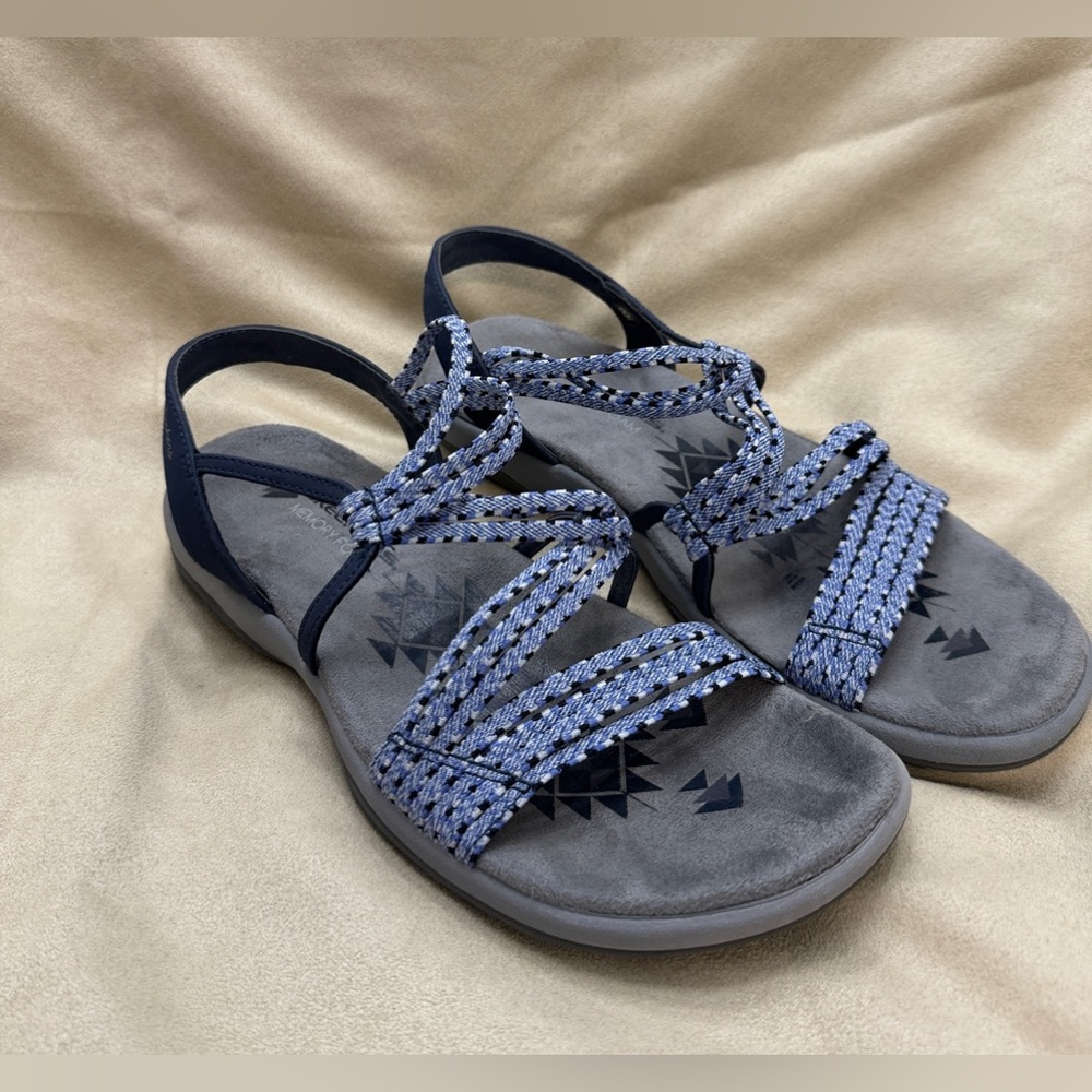 Sketchers Reggae Blue Stretch Sandals Size 8